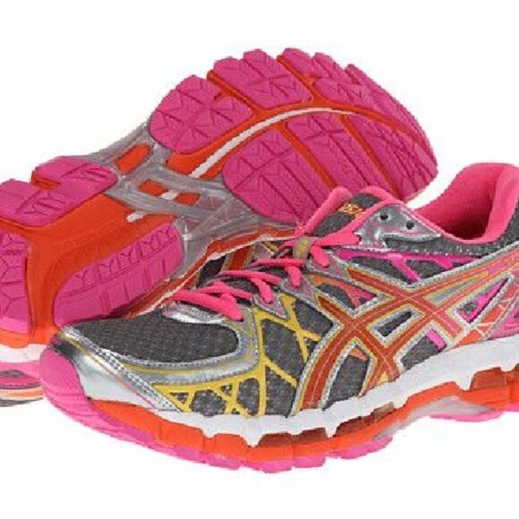 RARE ASICS GEL KAYANO 20 Grey Yellow Pink Orange Womens 7 MEDIUM 38 EUR - Picture 5 of 13